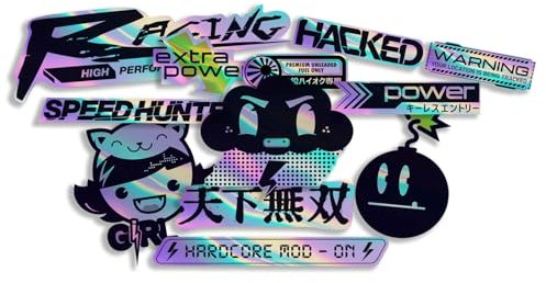 Finest Folia JDM Aufkleber Set für Auto Motorrad Helm Japan Stickerbomb japanische OEM Sticker Tuning Autoaufkleber Folie selbstklebend wetterfest R207 (Stickerbogen 7, Mit Hologramm Effekt)