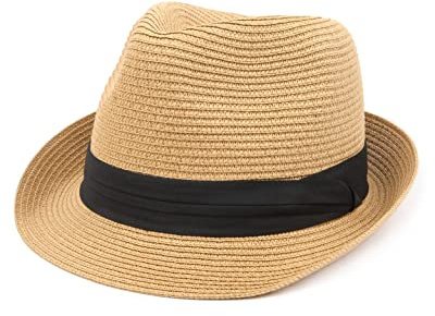 Zylioo Chapeau de paille Fedora S/M/L/XL/XXL pour grandes et petites têtes, chapeau de plage jazz enroulable d'été pour homme pour les vacances, Bord court - Kaki, XL