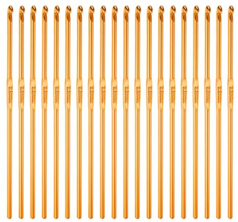 sourcing map 20Pcs Aluminum Crochet Hook 3.5mm US Size E (Size 4) Knitting Needles for DIY Craft Yarn Gold Tone