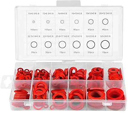 Fowecry 600 StüCk Faser Unterlegscheiben Sortiment Kit, 12 GrößEn, Roter Stahl, Papier Faser Unterlegscheiben Kit, Flache Ring Dichtung, Sortiments Kit