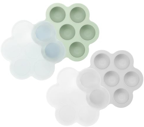 PandaEar 2 Pack Silicone Baby Food Freezer Tray with Lids, Baby Food Ice Cube Tray, Silicone Freezer Molds, Baby Food Storage Container Freezer for Homemade Vegetable Fruit Purees Breast Milk