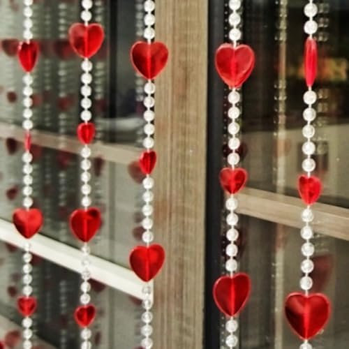 ave split Beaded Curtain Doorways Acrylic Hanging Heart Shape Door Beads String Curtains Tassel Room Divider Screen Decor for Doorway Window Living Room Wedding (043 red Heart, 39 inch x 78.7 inch)