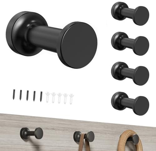 Decorative Wall Hook for Hanging - Multifunctional Hook 5KG, for Door, Entryway, Shelf, Bathroom, for Coat, Hat, Loofah, Robe, Black 5 Pack, Screws Included