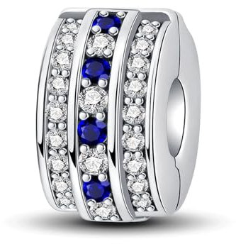 BIZK Clip Spacer Charm für Armband 925 Sterling Silber Pave Cubic Zirkonia Clip Lock Spacer Stopper Charm Bead für europäische Armbänder und Halsketten