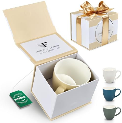 Neighbour's Friend Patentierte Teetasse beige Geschenk Box I Keramik Tasse groß 325ml I Teebecher Steingut I Keramiktasse für Tee I Spülmaschinengeeignet Teetassen I Modernes Design für Teetrinker