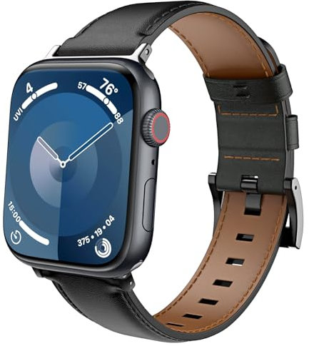 TiMOVO Cinturino in pelle Apple Watch Ultra/Ultra2 49mm/Serie 10/9/8/7/6/5/4/3/2/1/SE 42/44/45/46mm, Cinturino di Ricambio in Pelle Vintage per Uomo e Donna, Nero
