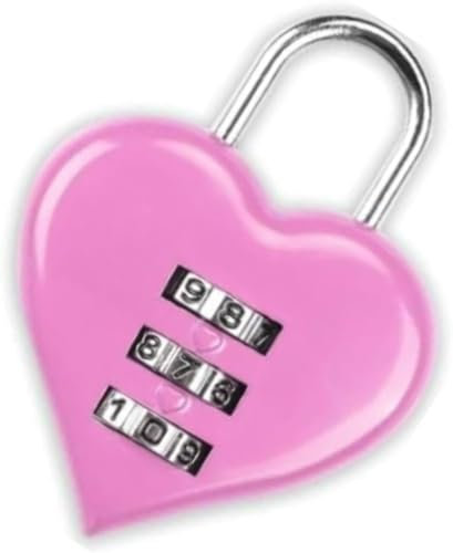 Pink Combination Lock, Heart Shape 3 Digital Password Padlock, Mini Outdoor Combo Gate Lock for School Gym Locker, Fence Gate, Toolbox, Employee Hasp Locker Combination Padlocks Hasps