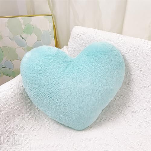 Herzkissen Kuschelkissen Flauschig - 36x46 cm - Hellblau Herzform Kissen, Plüsch Kissen Herzform, Love Zierkissen Aesthetic, Herz Kissen Geschenk für Wohnzimmer Sofa, Kind Schlafzimmer Bett