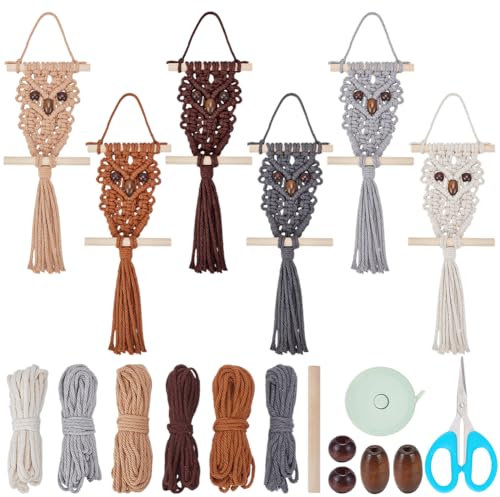 ORIGACH Makramee Eule Wandbehang Set für Anfänger, Makramee Eulen Wandteppich Kit Mit Anleitung Makramee Knüpf-Set Zum Basteln und Knüpfen Set für Boho Wandbehang Dekoration