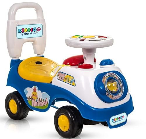 My First Ride On Toy and Kid Walker - 2-in-1 Toddler Push Car with Music, Lights, and Storage - Perfect Baby Walker for Boys & Girls - Ideal for Indoor & Outdoor Fun (Blue)