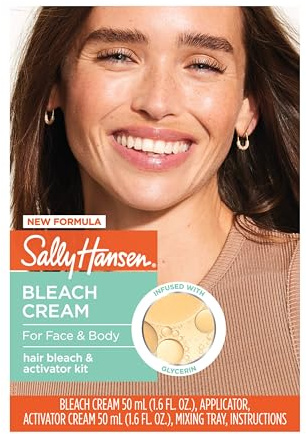 Sally Hansen Bleach Cream for Facial & Body Hair | Vegan Formula with Glycerin | All Skin Types