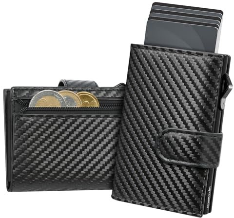 Manmaxim Geldbörse Herren Slim mit Feiner Textur, Pop up Karten Geldbeutel für 2 ID-Fenster & 10 Karten, Portmonee Herren mit Großes Scheinfach & Münzfach, RFID Schutz Slim Wallets for Men