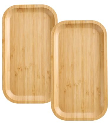 FontFable 2 Stück Bambus Badezimmer Tablett 25x14x2cm, Multifunktionales Serviertablett aus Holz – Kosmetik Organizer, Teeservice Tray, Holztablett für Küche, Bad, Schminktisch & Sukkulenten