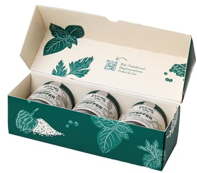 Fuchs Gewürze - Pfeffer Geschenkbox Erlesene Pfeffer – 3 Pfeffersorten in hochwertigen Gewürzgläsern - Koch-Geschenk für Hobby- und Profiköche