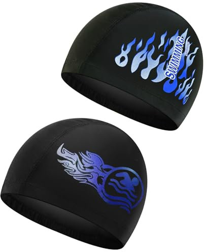 2 Piezas Gorros De Natación para Hombres Y Mujeres,Elástico Sombreros de Natación Gorros De Natación Unisex para Adultos Y Niños,Gorros De Natación Elásticos Gorro de Baño para