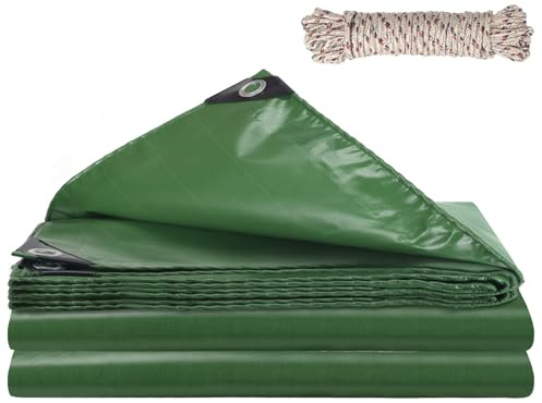 COEWUR Lona Impermeable Exterior 420 g/m² Lona de Protección con Ojales y 10m Cuerda 3 x 5m Lonas Resistente a Los Rayos UV para Piscina Coche Barco Madera Muebles de Jardín (Verde)