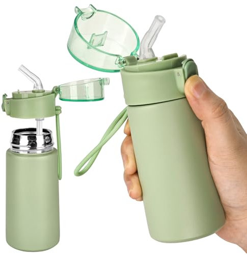 Small Flask with Straw, 150ml Stainless Steel Water Bottle, One-Hand Open Design, Leak-Proof Locking Lid, Mini Flask for Hot&Cold Drinks, Coffee, Milk, or Any Beverage