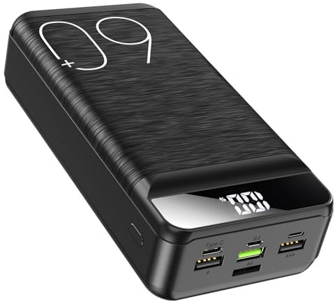 Power Bank 60000mAh 22,5W Schnellladung Tragbares Ladegerät USB-C Schnellladung mit 4 Ausgängen & 3 Eingängen LED-Display Riesige Kapazität Externe Akku für die meisten Elektronikgeräte auf dem Markt.