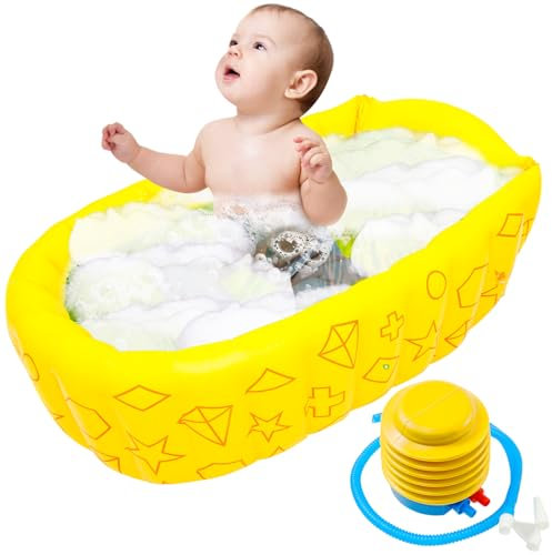 Harupink Baignoire gonflable, ergonomique, portable, antidérapante, pliable, pour bébé, nouveau-né, enfant, garçon et fille, avec pompe à pied, jaune