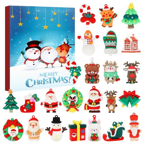 Yooyan Weihnachts Adventskalender 2025, Countdown Kalender mit 24 Anhängern, Spielzeug mit Exquisitem Holiday Design, Gastgeschenk, für Weihnachtsdekorationen