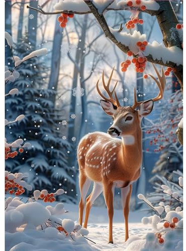 MOGTAA Weihnachten Diamond Painting Erwachsene Hirsch, 5D Winter Diamant Painting Bilder Erwachsene Anfänger, DIY Full Drill Diamant Malerei Bilder für Home Wand Dekor 30x40cm