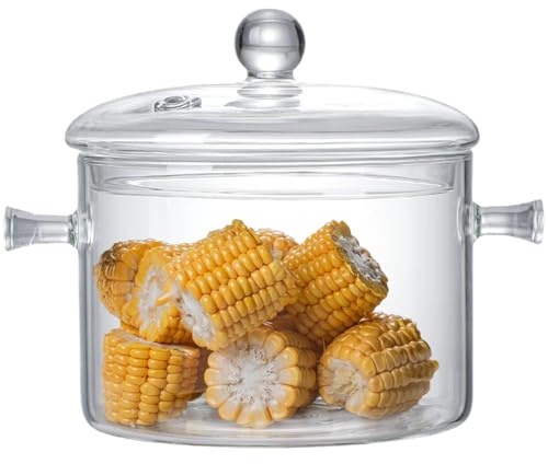Glass Cooking Pots, 1.9L/64oz Heat Resistant Borosilicate Glass Saucepan with Cover, Kitchen Utensil Set, Soup, Pasta and Baby Food Pot (64oz)