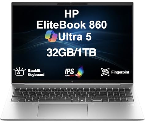 HP EliteBook 860 G11 Business Laptop 16.0 IPS WUXGA Display | Intel Ultra 5-135U, 32GB DDR5, 1TB PCIe SSD, Dual Thunderbolt 4, Fingerprint, Backlit KB, WiFi 6E, Webcam, Win 11 Pro