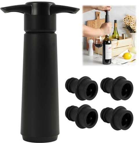 Vacu Vin Pompe,4 bouchons Pompe à vide vin, Réutilisables, Système de Conservation du Vin Sous Vide, Bouchon Bouteille Vin pour Garder le Vin Frais, Accessoires Vin pour Vin Rouge et Blanc