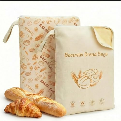 2 Pack XL Beeswax Bread Bags for Sourdough & Homemade Bread, 13 x 17 Inch