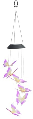 Maximex LED Windspiel Mod. Schmetterling Solar, wetterfestes, solarbetriebenes Garten-Windspiel, leuchtet im Dunkeln, mit Solar-Panel und Aufhängehaken, 12,5 x 78 x 12,5 cm, bunt
