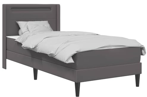 vidaXL Bettgestell mit Matratze Grau 90 x 200 cm Kunstleder, Moderner Bettgestell, schickes Schlafzimmermöbel, eleganter Schlafplatz, gemütliches Design für entspannten Schlaf