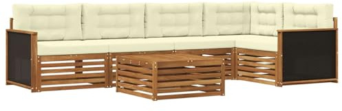 vidaXL Outdoor-Sofagarnitur 6 pcs Natur und Creme 79 x 79 x 37 cm, Patio Ecksofa, modernes Lounge-Set für draußen, wetterfestes Gartenmöbel für die Terrasse, Bequeme Sitzgelegenheit