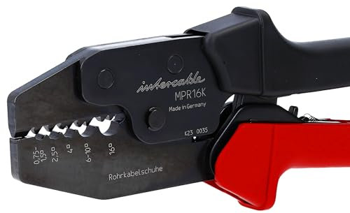 Intercable 181429 MPR16K Mechanisches Presswerkzeug für Rohrkabelschuhe und Verbinder 0,75-16mm² I Crimpzange | Kabelschuhzange mit Ratschenfunktion | Presszange für Kabelverbindungen