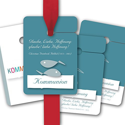 8 Geschenkanhänger farbig, Papieranhänger für schöne Geschenke zur Kommunion, Firmung mit Glückwünschen • kleine Geschenk Grusskarten zum verschenken