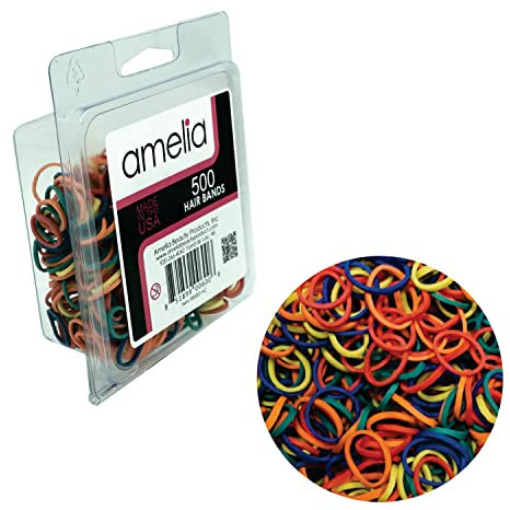 500 Count Rubber Bands in Re-closable Container for Ponytails and Braids (Assorted Colors) by Amelia Beauty Products