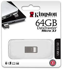 Kingston DataTraveler Micro 3.1 DTMC3/64GB clé USB 3.1 ultra-compacte et sans capuchon, argent