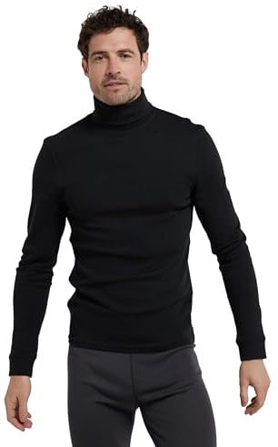 Mountain Warehouse Meribel Mens Thermal Baselayer Top - Combed Cotton Sweater, Roll Neck Jumper, Breathable, Quick Drying & Fitted Sleeves - for Everyday Use Black S