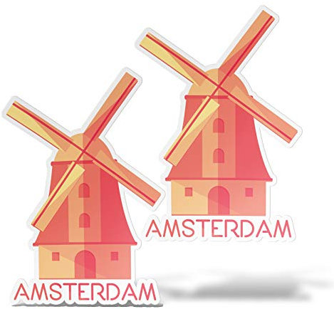 erreinge Aufkleber X2 Amsterdam Niederlande Geschenk Shaped Adhesive PVC für Abziehbild Tapete Auto Moto Helm Camper Laptop - 10 cm
