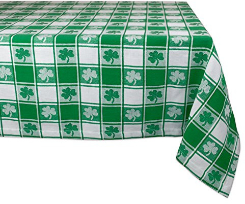 DII Tischdecke, 100% Baumwolle, maschinenwaschbar, Party, St. Patrick's Day & Spring Tischdecke, 132,1 x 132,1 cm, grün-weiß kariert mit Kleeblatt, für 4 Personen