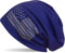 styleBREAKER Beanie Mütze USA Flaggen Design mit Strass-Applikationen, Unisex, Jersey leicht Übergang Frühling Herbst, Farbe:Royalblau