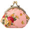 Oyachic Porte-Monnaie Femme en Toile Kiss Lock Coin Purse Portefeuille CLIC CLAC Retro Vintage Poche à Monnaie Motif de Fleur Rose (Rose)