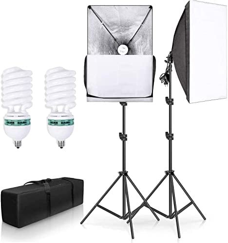 YISITONG Photography Softbox Lighting Kit 20x28/50x70cm Softbox with 2 x 135W E27 Socket 5500K Bulbs Studio Continuous Lighting Equiapment for Portraits and Product Shooting