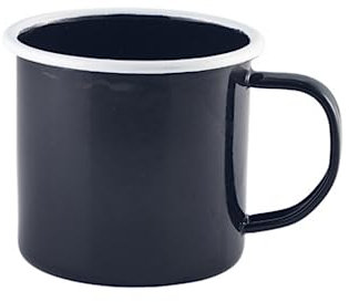 Genware 50018BK White Rim Enamel Mug, Black, 360mL, Single