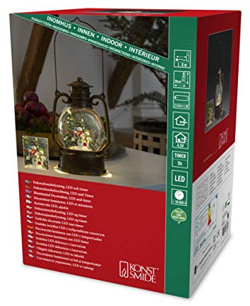 Konstsmide LED Kugellaterne Schneemänner, groß, wassergefüllt, wählbare Energieversorgung, mit 5h Timer, 1 warm weiße Diode, 4.5V Innentrafo/batteriebetrieben, Innen, 3 x C 1.5V (exkl.) - 2867-000