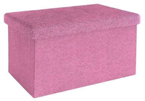 Intirilife Banc Pliable 49x30x30cm en Pink - Cube de siège en Tissu avec Espace de Rangement et Couvercle en Aspect Lin - Sitzcube Repose-Pieds Pliable Coffre de Rangement Tabouret