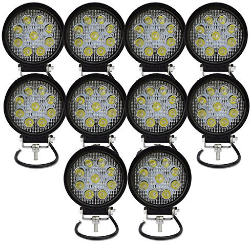 AUXTINGS 10 Pieces 10,2 cm 27W Flood rund LED Arbeitsleuchte Bar Off Road Trucks SUV Fahren Nebelscheinwerfer