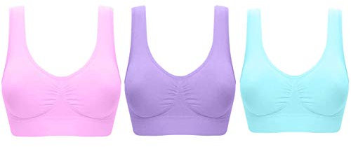 3 Pack Comfort Bra Padded Women Girls Crop Top Seamless Sleep in Yoga Bralette Leisure Stretch Sports Vest Wide Straps Wire Free (L, Pastel Set)