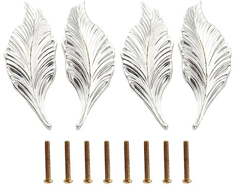 Mgoodoo 2 Paar Blattgriffe Modische Schrankgriff Zinklegierung für Kabinett Schubladen Bücherschränke Schrank, Silber, Länge: 105mm Lochabstand: 32mm