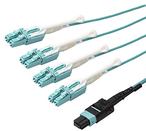 StarTech. com MPO8LCPL3M Verbindungskabel (MTP auf LC, 3 m, OM3 Multimode, 40 GB, Zuglasche, Plenum, MPO/MTP-Stecker, Glasfaserkabel