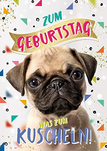bentino Geburtstagskarte XL mit Kunstfell zum STREICHELN, DIN A4 Set mit Umschlag, bei jedem Streicheln hörst Du ein Hunde-Bellen, Glückwunschkarte mit Sound, hochwertige Grußkarte